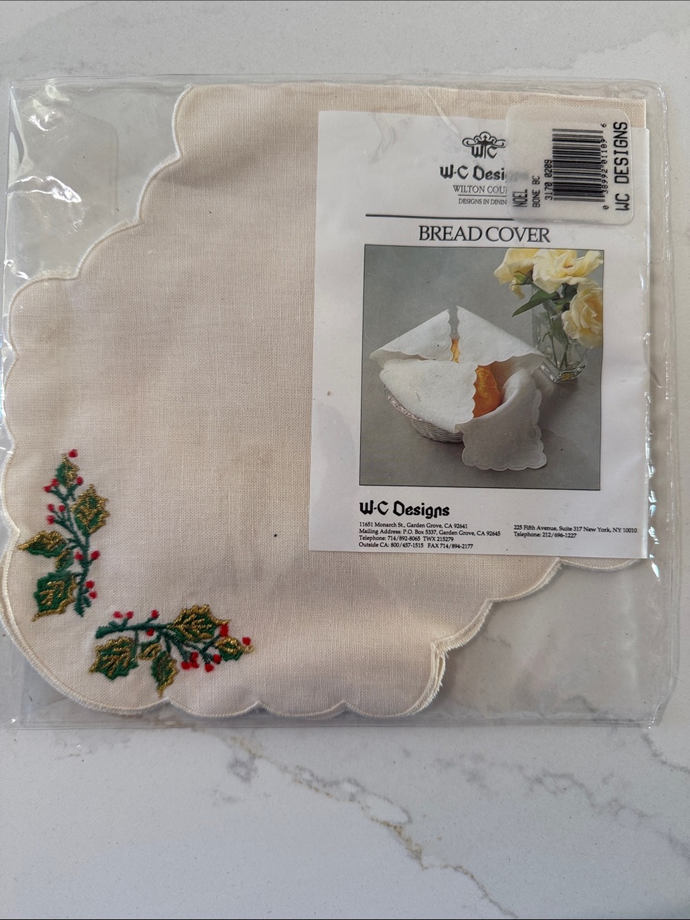 WC Designs Cream Embroidered Holly Bread Cover